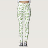 Elegant white leggings with green ginkgo leaf (Devant)