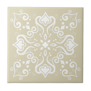 Elegant White Light Beige Azulejo Pattern A01c Tegeltje