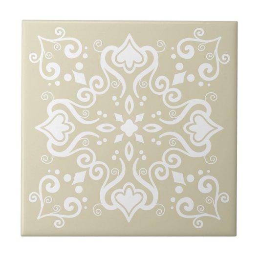 Elegant White Light Beige Azulejo Pattern A01c Tegeltje (Voorkant)