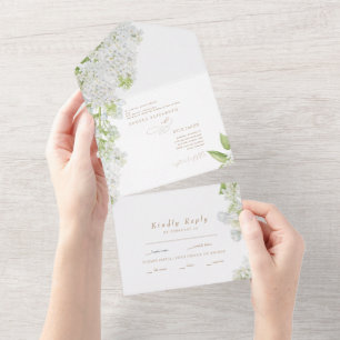 Elegant White Lila Floral Wedding Gold Text Alles All In One Uitnodiging