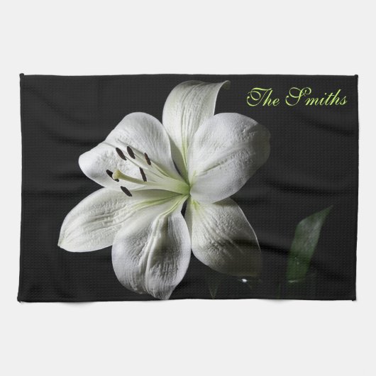 Elegant White Lily Towel *Personalize* Theedoek (Horizontaal)