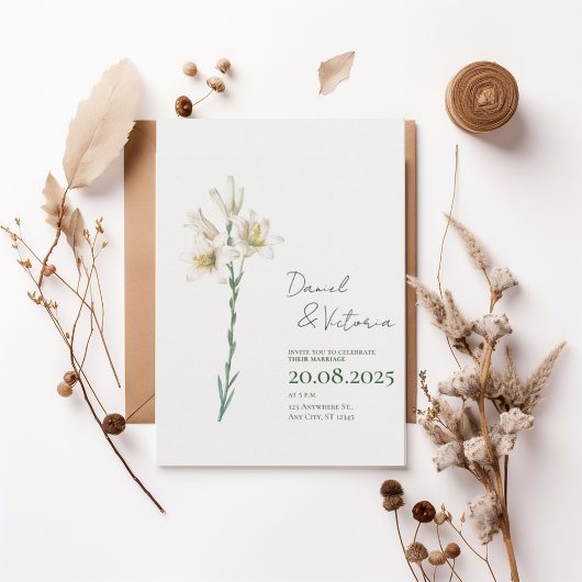 Elegant White Lily Wedding Invitation