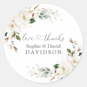 Elegant White Magnolia Floral Gold Wedding Ronde Sticker
