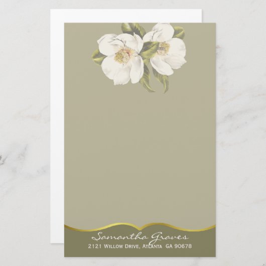 Elegant White Magnolias Custom Stationery Briefpapier (Voorkant / Achterkant)