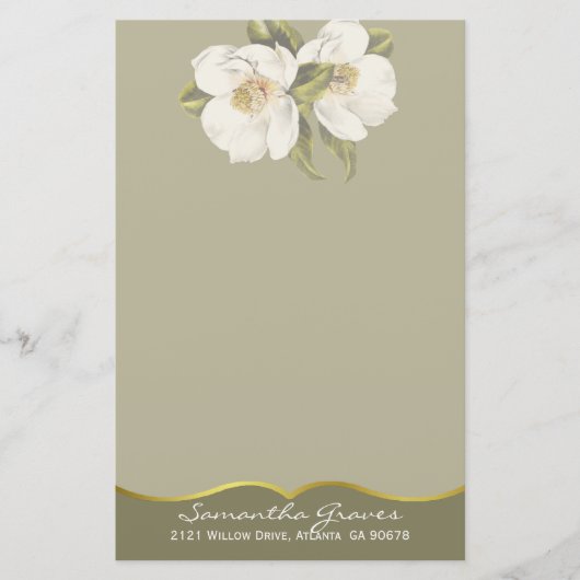Elegant White Magnolias Custom Stationery Briefpapier (Voorkant)