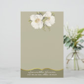Elegant White Magnolias Custom Stationery Briefpapier (Staand voorkant)