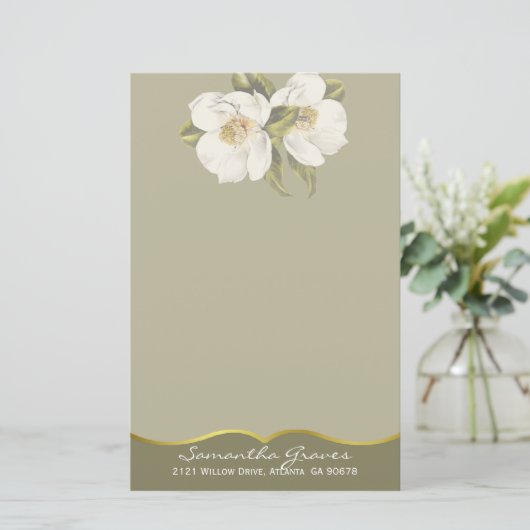 Elegant White Magnolias Custom Stationery Briefpapier (Staand voorkant)