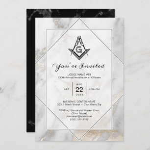 Elegant White Marble Gold Masonic Invitations Kaart