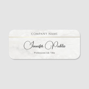 Elegant White Marble Gold Sjabloon Typografie Naamplaatje