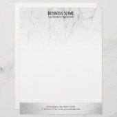 Elegant White Marble Modern Silver Border Briefhoofd Ontwerp (Voorkant / Achterkant)