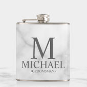 Elegant White Marble Personalized Groomsmen Heupfles
