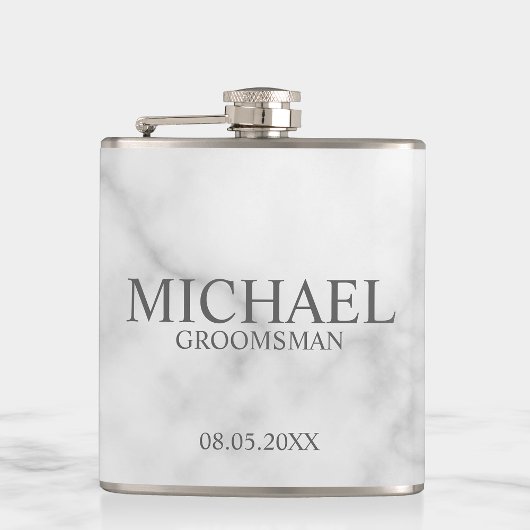 Elegant White Marble Personalized Groomsmen Heupfles