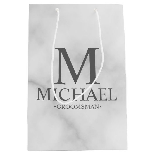 Elegant White Marble Personalized Groomsmen Medium Cadeauzakje (Voorkant)
