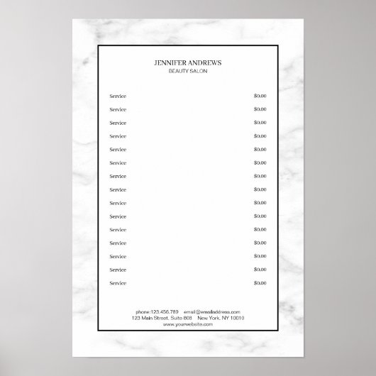 Elegant White Marble Pricelist Poster (Voorkant)