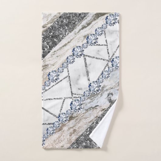 Elegant White Marble Print met Silver Textured Handdoek (Handdoek)