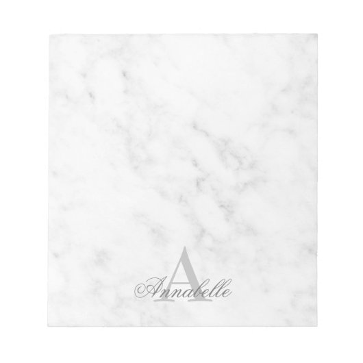 Elegant White Marble Script Name Monogram Notitieblok (Voorkant)