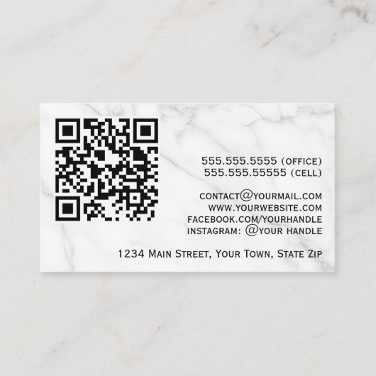 Elegant White Marble & Silver Professional QR Code Visitekaartje (Achterkant)