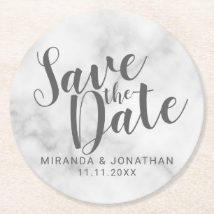 Elegant White Marble Wedding Save the Date Ronde Kartonnen Onderzetter
