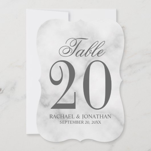 Elegant White Marble Wedding Table Number Kaart (Voorkant)