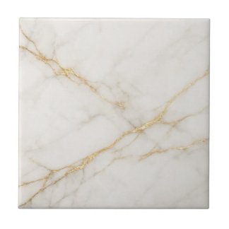 Elegant White Marble with Gold Veins Ceramic Tile Tegeltje