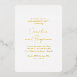 Elegant White Minimal Engagement Party Gold Folie Uitnodiging