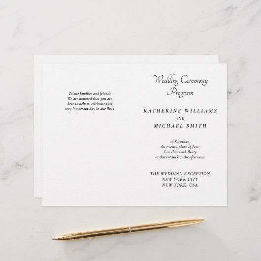 Elegant White Minimal Wedding Programs (Voorkant / Achterkant in situ)