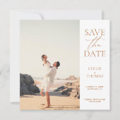 Elegant White Minimalist Script Photo Save The Date (Voorkant)