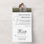 Elegant White Monogram Photo Overlay Wedding All In One Uitnodiging (Binnen)