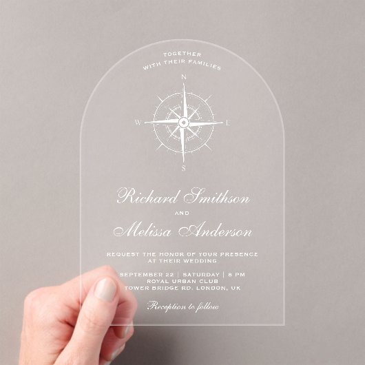 Elegant White Nautical Compass Wedding Acryl Uitnodigingen (Insitu (Draagbaar))