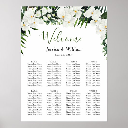 Elegant White Orchid Boho 8 Tables SEINGESCHART Poster (Voorkant)