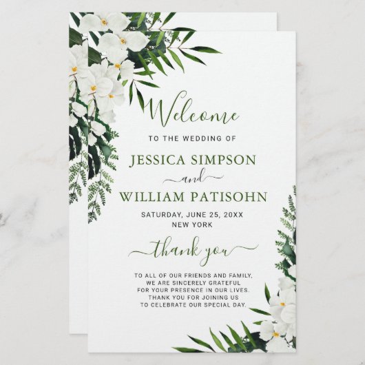 Elegant White Orchid Boho Wedding Ceremony Program (Voorkant / Achterkant)