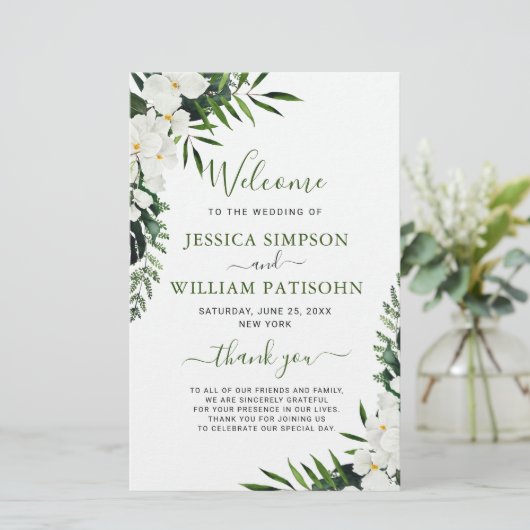 Elegant White Orchid Boho Wedding Ceremony Program (Staand voorkant)