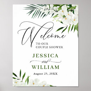 Elegant White Orchid COUPLE SHOWER Welcome Sign Poster
