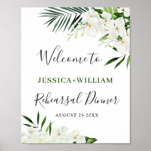 Elegant White Orchid Rehearsal Dinner Welcome Sign Poster