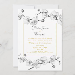 Elegant White Orchid Stylish Modern Simple Wedding Kaart