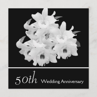 Elegant White Orchids 50th Jubileum Invitation Kaart