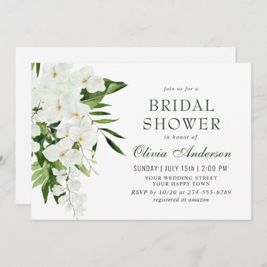 Elegant White Orchids Bohemian BRIDAL SHOWER Kaart (Voorkant / Achterkant)