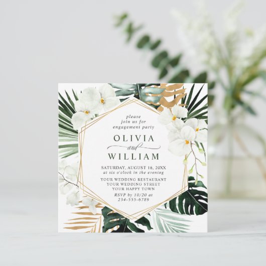 Elegant White Orchids Bohemian ENGAGTY Kaart (Staand voorkant)