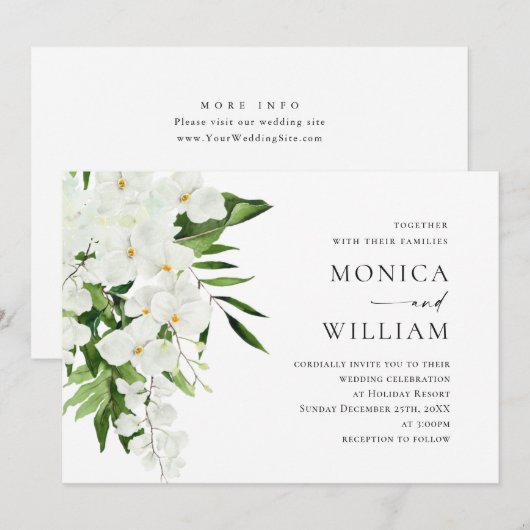 Elegant White Orchids Bohemian Greenery Wedding Kaart (Voorkant / Achterkant)