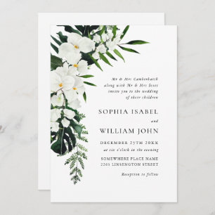 Elegant White Orchids Bohemian Greenery Wedding Kaart
