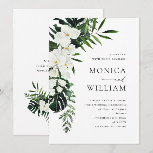 Elegant White Orchids Bohemian Greenery Wedding Kaart