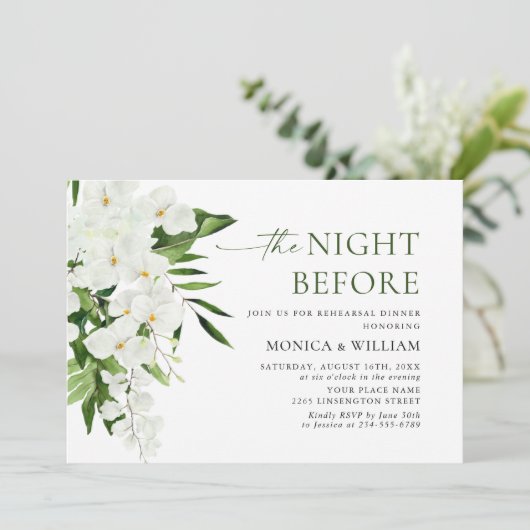 Elegant White Orchids Bohemian REHEARSAL DINNER Kaart (Staand voorkant)