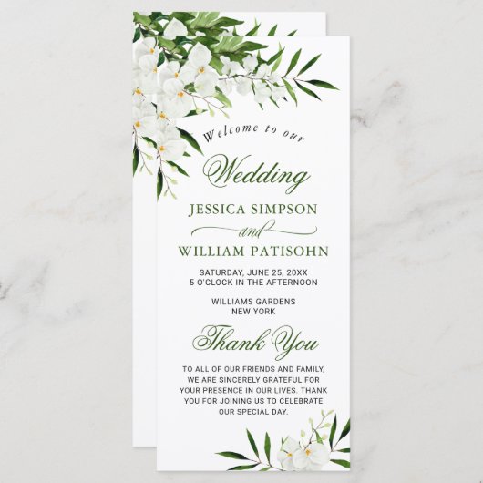 Elegant White Orchids Bohemian Wedding Ceremony Pr Programma (Voorkant / Achterkant)
