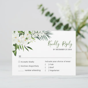 Elegant White Orchids Bohemian Wedding RSVP Kaartje
