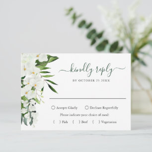 Elegant White Orchids Bohemian Wedding RSVP Kaartje