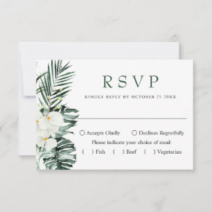 Elegant White Orchids Bohemian Wedding RSVP Kaartje
