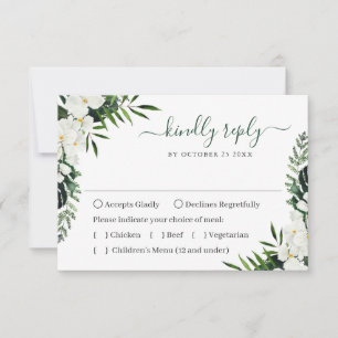 Elegant White Orchids Bohemian Wedding RSVP Kaartje