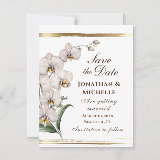 Elegant White Orchids Gold Lijst Christelijk Save The Date (Voorkant)