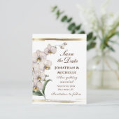 Elegant White Orchids Gold Lijst Christelijk Save The Date (Staand voorkant)