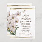 Elegant White Orchids Gold Lijst Christelijk Save The Date (Voorkant / Achterkant)